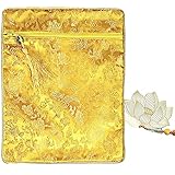 Sweet Plus 御朱印帳入れ 収納袋 小物入れ 神社仏閣 御朱印 数珠 御朱印帳 金運 風水 経本 朱印帳ケース ポーチ 和雑貨 栞付き (黄色・蓮)