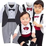 タキシード 風 フォーマル ロンパース スーツ 蝶ネクタイ スタイル 0歳 1歳 2歳 70cm 80cm 90cm 95cm お誕生日(95cmタグ, グレー×レッド) [並行輸入品]