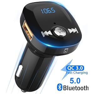 Tinzzi FMトランスミッター bluetooth5.0 高音質 QC3.0急速充電 ハンズフリー通話 CVC騒音低減 2USBポート ナビゲーション放送 日本周波数向け 電圧測定 12～24V車対応 自動接続 bluetooth/TFカード/Uディスク再生 シガーソケット音楽 RS安全認証 カーチャージャー Line通話可能【日本語説明書付き/特許取得工場1年保証】 (ブラック)