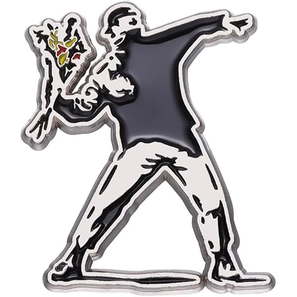 Amazon.co.jp: ピンバッジ バンクシー 花束を投げる男 正体不明の