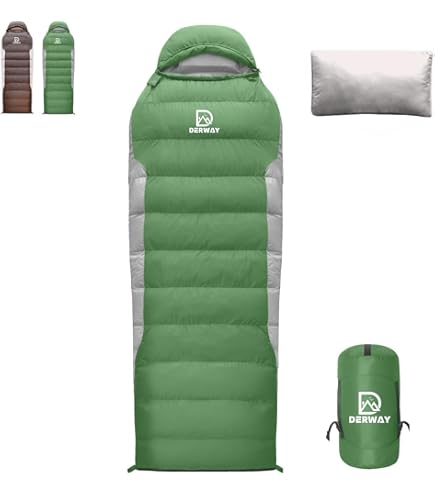 ダウンシュラフ 秋冬春用 寝袋 ダウン マミー型 アーミーグリーン