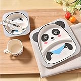 5pcsかわいい漫画赤ちゃん学習テーブルウェアセットディッシュボウルマグカップスプーンフォークFeedingセット6ヶ月以上の赤ちゃんギフトLife建物