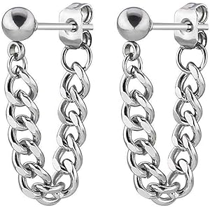 ALOHAMONI (アロハモニ) チェーンピアス フープピアス フープ リング チェーン 鎖 喜平 ヴィンテージ レトロ アンティーク ピアス 両耳 2個セット ステンレス シルバー レディース メンズ ユニセックス 韓国 オルチャン