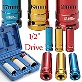 Beho-3個合金ホイールナット 薄壁DEEPインパクトソケットセット1/2インチドライブ 17mm 19mm 21mm