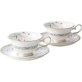 Noritake ノリタケ カップ & ソーサー ( 色変り ペアセット ) ( コーヒー ティー 兼用) 215cc 花更紗  2客 ピンク ・ ブルー ボーンチャイナ P50717A/4409-56