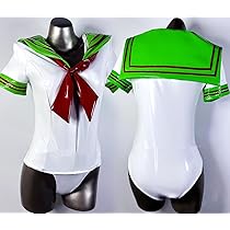 セーラー風 レオタード コスプレ レースクイーン スクール水着 超光沢 金 セーラー風 レオタード コスプレ レースクイーン スクール水着