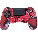 [８Ｒ] ps4 コントローラー カバー シリコン製 スティックカバー 2個付き (レッド迷彩)