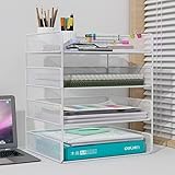 書類トレー A4 横置き 4段 ファイルラック 棚 卓上収納ラック デスク上置棚 デスクラック 金属メッシュ製 書類収納ケース 小物入れ 卓上 雑誌/ノート/新聞/コーヒー用紙 収納整理 オフィス キッチン 寝室 学校 2/3/4段 (ホワイト（横型）, 4段)