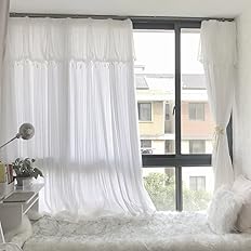 Amazon Osona 姫系カーテン 一体型 おしゃれ 遮光カーテン 断熱 省エネ 姫 フリルカーテン 可愛い 白 二重カーテンレース 1cmオーダー可 目隠し 保温 遮熱 小窓 間仕切り 綺麗 かわいい タッセル付き 洗える リビング用 掃き出し窓 腰窓 出窓用 女子部屋 子供部屋 寝室 客間