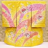 【まりと桜尽くし・黄色】 女児　初着　祝着 のしめ 産着 女の子のお宮参り着物 高級 フードセットプレゼント付