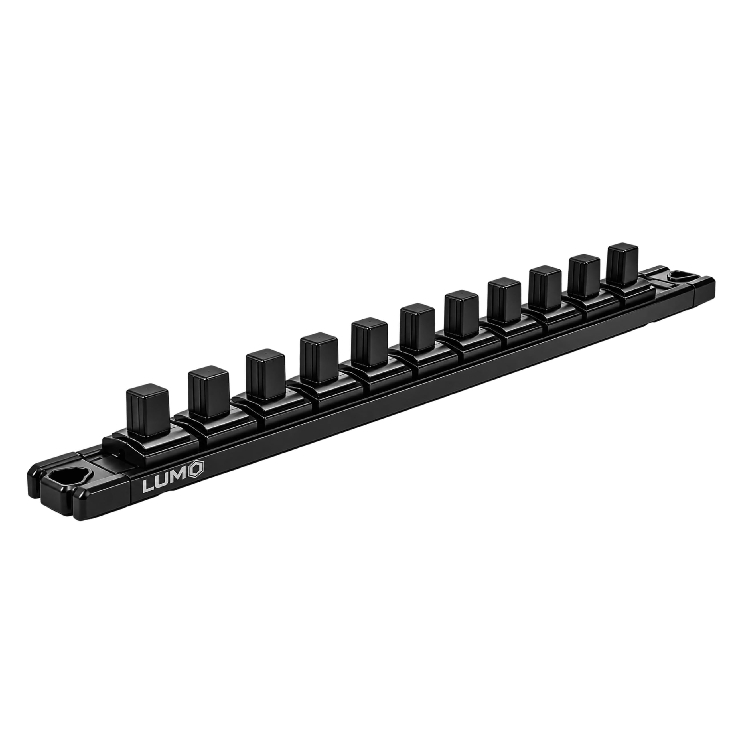LUMO ポキッとロック ソケットホルダー 3/8インチ(9.5mm)差込角用 ソケット収納レール | ポキッとロック機構搭載 3/8インチ(9.5mm)差込角のソケットをまとめて整理・収納できるレール式ホルダー