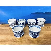 Amazon.co.jp: 染付陶器3”そば猪口型 植木鉢アソート六点セット