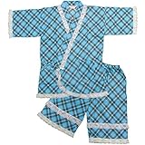 ガールズキッズ浴衣|甚平[Wa ｆume(ワ|フューム)]女の子レース付タータンチェック柄甚平上下セット|女児用 130cm サックス