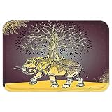 vroselvカスタムドアmatindian Decor Asian Elephant with Tree on Back Spiritual動物幸運シンボルEastern Printブラウンイエロー