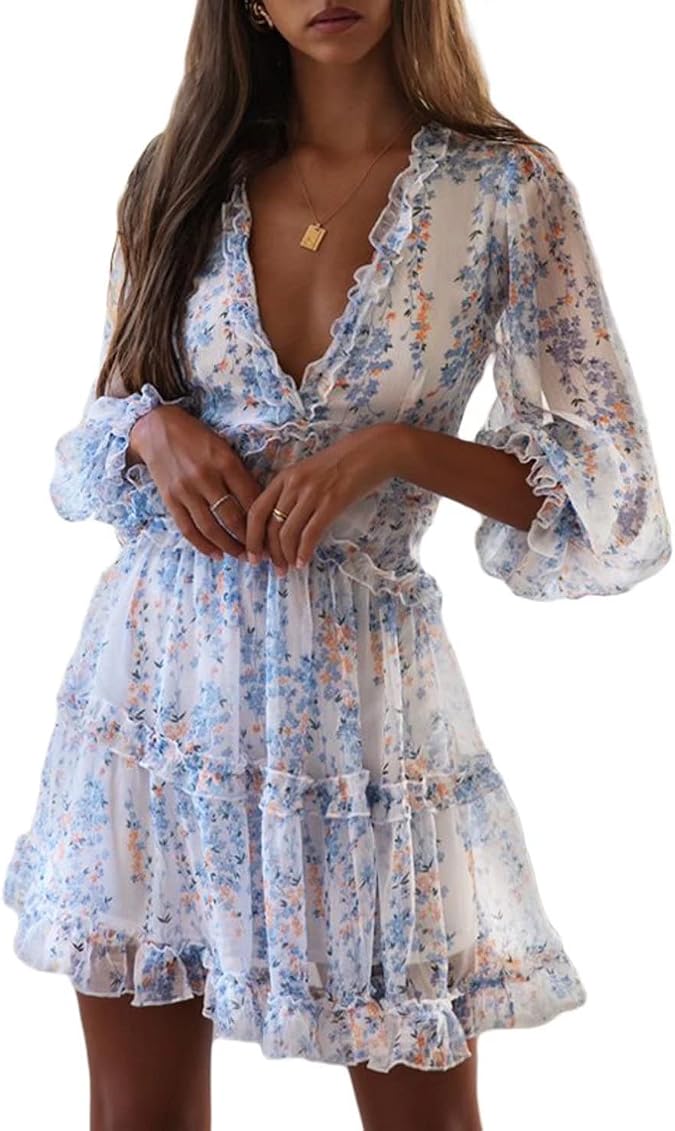 Long Sleeve Floral Print Mini Dress 