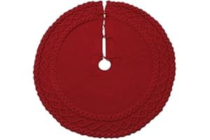 クリスマス飾り 敷物 ニット ツリー スカート 毛糸 ツリーボトム エプロン直径48インチ/122cm 円形 イベント クリスマス 祭り (赤色)