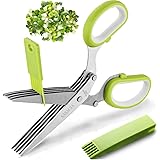 Herb Scissors and Stripper Set - Herb Scissors With 5 Blades and Cover and Herb Cutter for Cutting Shredded Lettuce, Cilantro