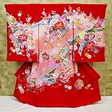 【花車・熨斗・鈴・赤】 女児　初着　祝着 のしめ 産着 女の子のお宮参り着物 高級 フードセットプレゼント付