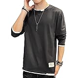 [Aroniko] 長袖 tシャツ メンズ ロングtシャツ カットソー ロンt レイヤード 100％綿 ゆったり カジュアル 無地 ファッション 丸襟 快適 大きいサイズ 春 秋 冬 4カラー