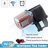 2019ハイエンド WiFi、APP音声制御、USB充電 魚自動給餌器 水族館水槽用 餌やり器 停電保護