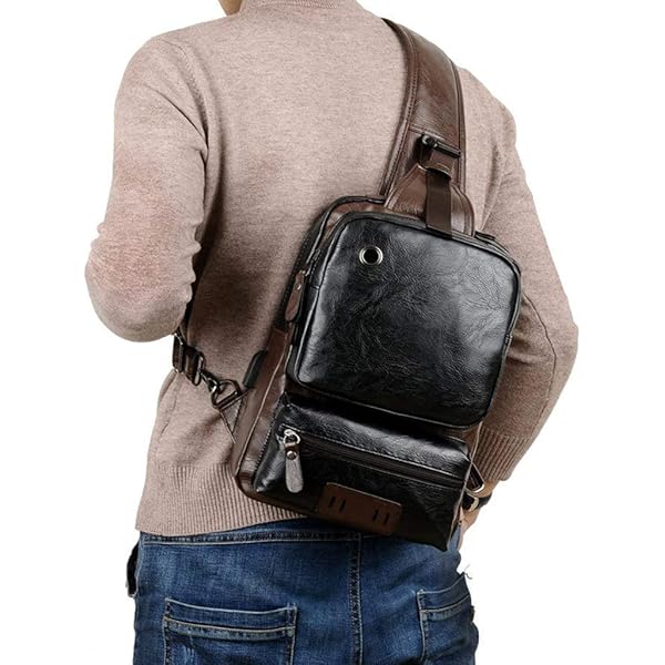 Amazon.co.jp: BULLCAPTAIN 本革スリングバッグ USB充電ポート付き