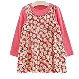 ガールズ　ドレス　ワンピース　長袖　スカート　子供服　洋服　キッズ　女の子　偽二点セット　春　秋　花柄　可愛い (ピンク, 110)