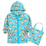 NEKOCAT キッズ 子供用レインコート男の子レインウエア サル柄 2-7歳適用 収納ポーチ付きブルーM