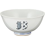 瀬戸焼 「 かわいいうつわ 」 飯碗 お茶碗 大きめ 直径約13cm 夢工房 モノトーン ねこ 灰色 日本製 091-0032