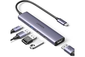 UGREEN Revodok 105 USB C Hub, 5 in 1 Multiport Adapter with 4K 30Hz HDMI, 100W Power Delivery, 3 USB A Data Ports, Type C Dongle for PC, Laptop Compatible with MacBook, iPad, iPhone 17/16/15 Pro Max