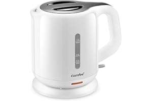 COMFEE' 電気ケトル 1.0L 急速沸騰 空焚き防止 沸騰自動OFF機能付き お手入れ簡単 コンパクト シンプル 一人暮らし ホワイト MK-08D03A【メーカー1年保証】