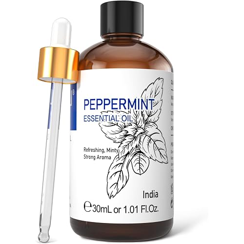 HIQILI Peppermint Essential Oil 1 Fl Oz, 100% Pure Undiluted Peppermint Oil for Spray, Diffuser, Soap, Shampoo, Roll On, Fres