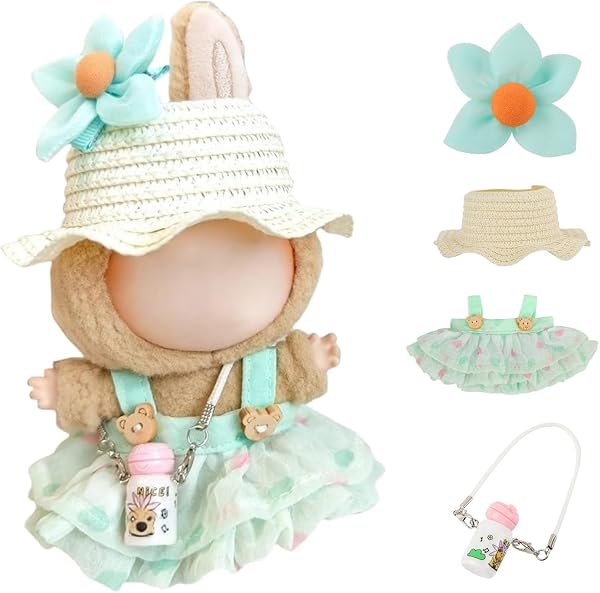 Cimoon ぬいぐるみ服 服のみ 15cm 17cm ぬいぐるみ 人形の服 ドール服 ぬいぐるみ着せ替え かわいい コスチューム ドレスアップ DIY アクセサリー 人形スーツ ジャンプスーツ 写真小道 ドール世代別服 着せ替え DIY 15cm/17cm Labubu 用 ラブブ 用(緑のドレス) - 1
