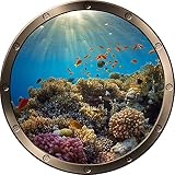インスタントオーシャンウィンドウ12 "舷窓Sea View Great Barrier Coral Reef # 1ラウンドピューター壁ステッカー子供部屋デカールホームアート飾りグラフィックSmal