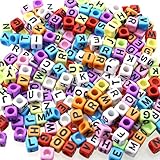 gresorth 800 PCマルチカラーキューブアクリル文字ビーズブラックアルファベットDIYブレスレット、ネックレス、キーチェーン6 x 6 mm