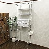 【組立品】つっぱりステンレスランドリーラック棚3段バスケット付き ランドリー棚 突っ張り棚 洗濯機上収納 洗面所 ニッセン