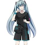 [MZYSTJ] MIKU 初音ミク印象 Tシャツ 半ズボン セット コスプレ衣装 男女兼用 夏服 (M,Tシャツ)