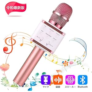カラオケマイクBluetooth ワイヤレスマイク ポータブルスピーカー マイク高音質 音楽再生/録音可能/TFカードエ…