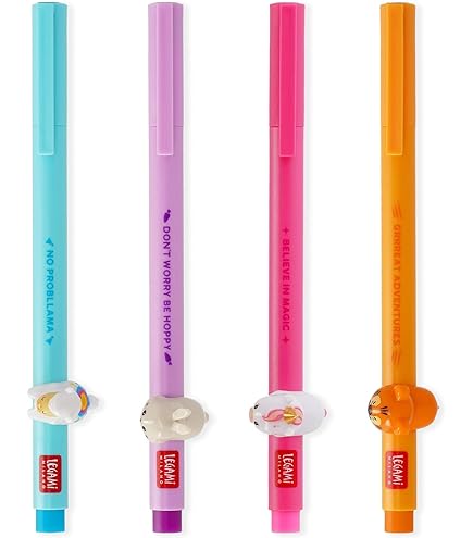 Legami Lot De 3 Stylos Gel Collection Savannah – Lion, Girafe, éléphant Noir, Bleu, Vert, Orange, Violet, Turquoise EPSET0003