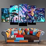 5パネルキャンバス画Shroom World Rick and Morty壁アートペイント