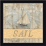 Sail Dee Dee風化木製ヨット額入りアート印刷画像壁飾り 12  x 12  Inch PL-DD1237-B-12x12