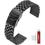 Super Brushed & Polished 3D Solid Stainless Steel Watch Bracelet Band 20mm 22mm Security Double Deployment Buckle