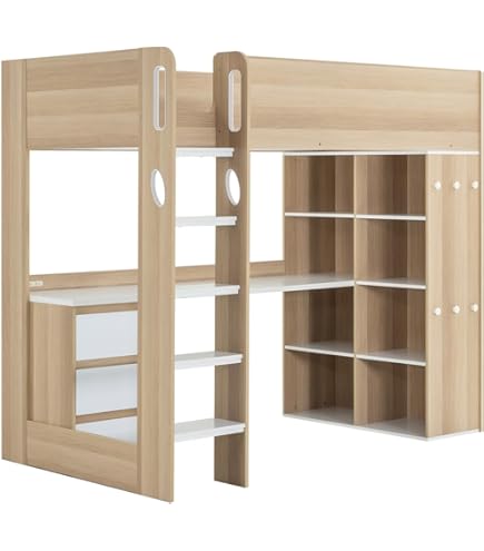 Amazon｜ロフトベッド 頑丈 階段 天然木 デスク付き パイン材 収納