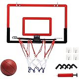 FALOFALO バスケットゴール 室内 屋外 バスケットリング ネット バスケ ボード 壁掛け シュート練習 ボール エアポンプセット (レッド×ブラック)