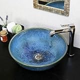 信楽焼　2サイズから選べる 洗面ボール　【青ビードロ流し 手洗い鉢（大型）　tr-4088】洗面鉢　洗面器　洗面シンク　洗面ボウル　洗面台　手洗い　手洗い器　陶器洗面　陶器　焼き物　しがらき焼　おしゃ
