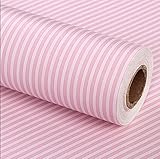 FUT(エフュ ト) PVC原材料自由裁断はがせるDIY壁紙シールリビング/和室/店舗/会社/オフィスにお洒落ウォールステッカーピンクとホワイトストライプ柄幅45cm*500cm