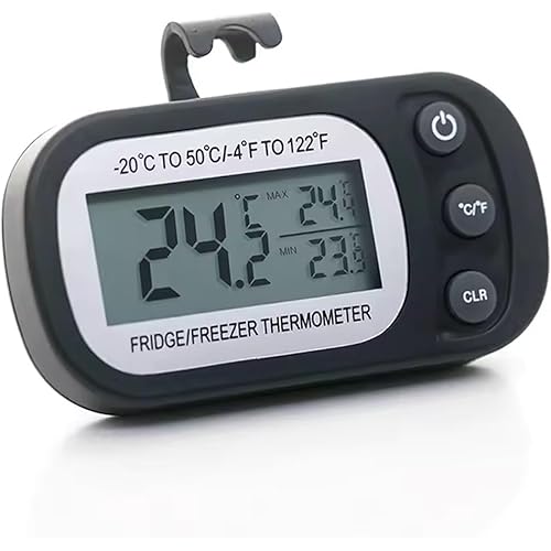 1PC Digital Fridge Thermometer with Hook - LCD Display Temperature Monitor for Refrigerator and Freezer(Black)
