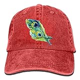 大人 デニム キャップクジャク フェザーズ 今季最新 ダンスの帽子 レジャー・キャップ 通気性良好 紫外線対策 日よけ 小顔効果 プリント付き 無地 レッド