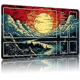 Malqiqi プレイマット MTG用 無料収納バッグ付き ゲームマット 24 x 14インチ カード用TCG ボードゲームマット マウスパッド デスクマット (ゾーン付き、マジックマット9)