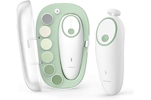 Momcozy Baby Nail File Electric, Gentle Baby Nail Trimmer Electric, Baby Nail Clipper with Night Light, 7 Grinding Head Replacement Pads, Green