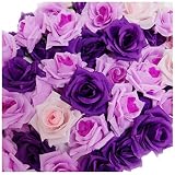 AQ-Terre バラ 造花 ウエディング ローズ 花のみ 薔薇 ブーケ ブライダル ハンドメイド (b. 100個セット, 10. ミックス パープル)